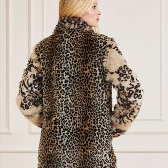 NWT MARCIANO GUESS - WOMENS LEOPARD FAUX FUR COAT - Picture 2 of 14